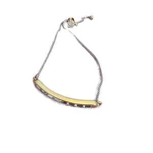 Two-Tone Crystal Bar Bolo Bracelet, Gold & Silver Adjustable Fit